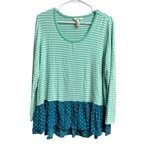 Matilda Jane Top Teal Green Mint Polka Dot Stripe Peplum Medium